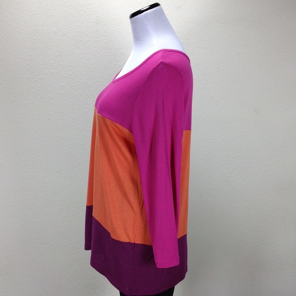 Loft Orange & Pink Striped ¾ Sleeve Top - Picture 2 of 8